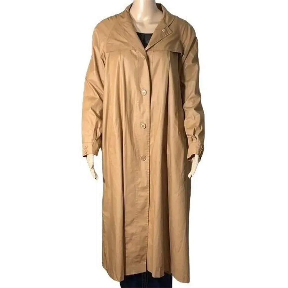 Vintage Tres Elle Womens Full Length Trench Coat Jacket Tan Brown Size 9 10 - Picture 2 of 12